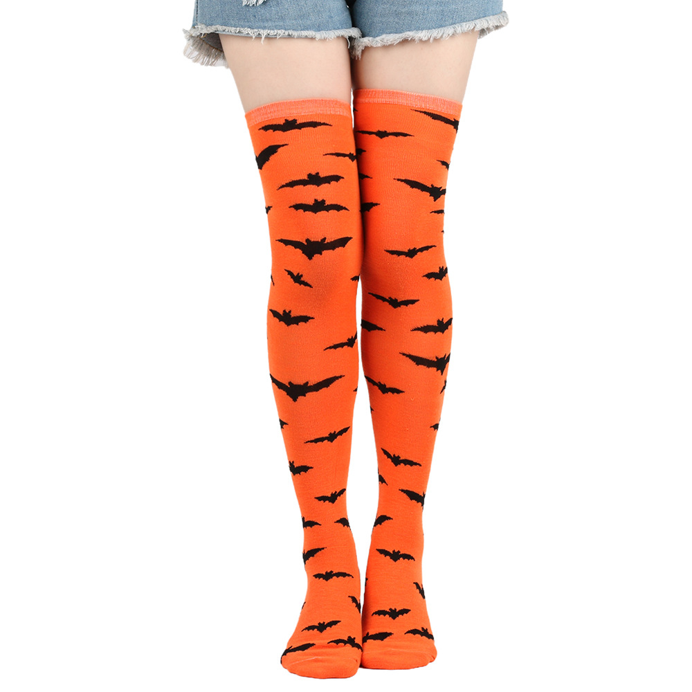 Halloween Over Knee Socks With Bat Print Design For Party